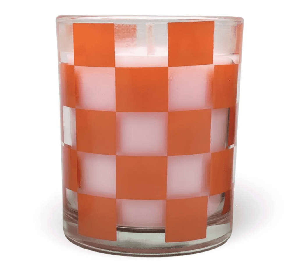 3.5oz Checkered Glass Candle with Color Wax Cardamom Chai Cupcake